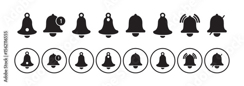 Notification Bell Icons Set. Alert, Ringing, Silent, and Muted Symbols Collection. Victor illustration eps 10