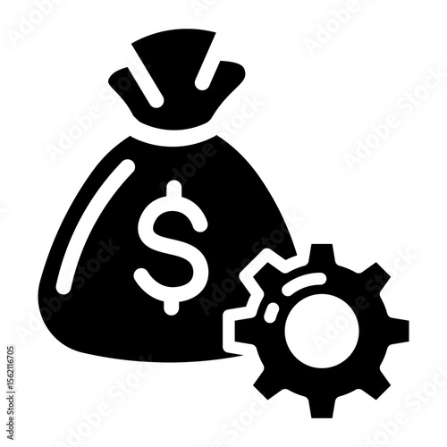 Made in uk a money bag and a gear symbolize financial strength vector icon solid style.