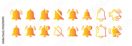 Gradient Notification Bell Icon Set. Modern Alert, Ring, Mute, and Sound Symbols Collection. Victor illustration eps 10