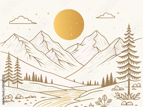 Winter Landscape Vector Illustration with Snowy Trees and Mountains in Holiday Scene