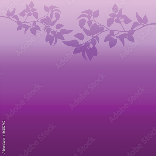 abstract background with tree branch. plant leaves shadows isolated on purple gradient background. plant branch shade, foliage decoration. Design element for print, wallpaper, wall, business
