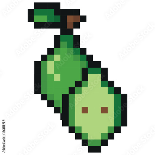garden fruit in pixel art style namely green pear icon, retro 8-bit graphics style with visible square pixels and minimal color palette