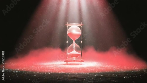 Elegant Hourglass with Red Sand Flowing Under Spotlight for Time Management