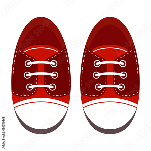 Red Sneakers Top View Vector Illustration. A vector illustration of a pair of red sneakers viewed from the top.
