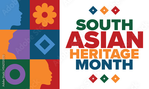 South Asian Heritage Month. Celebrate the diverse cultures and histories of South Asia. Traditional pattern. Creative art poster. Vector illustration