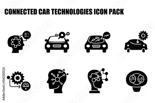 Connected car technologies icons for a technical infographic.