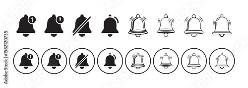 Notification Bell Icons Set. Alert, Ringing, Silent, and Muted Symbols Collection. Victor illustration eps 10
