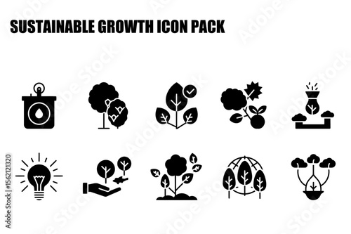 Sustainable growth icons for environmental conservation in a diverse range of settings.