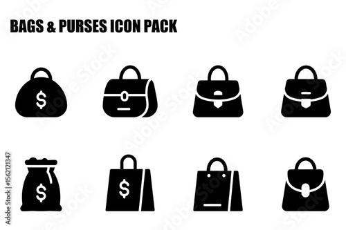 Bags and purses icon pack. various styles and uses for design and illustration.