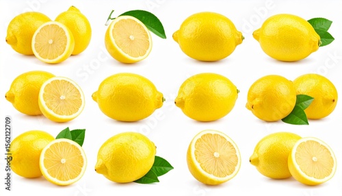 Wallpaper Mural Fresh Yellow Lemons Collection Isolated on White Background. Torontodigital.ca