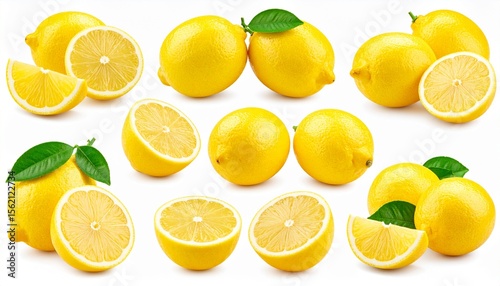 Wallpaper Mural Fresh Yellow Lemons Slices Collection Isolated White Background. Torontodigital.ca
