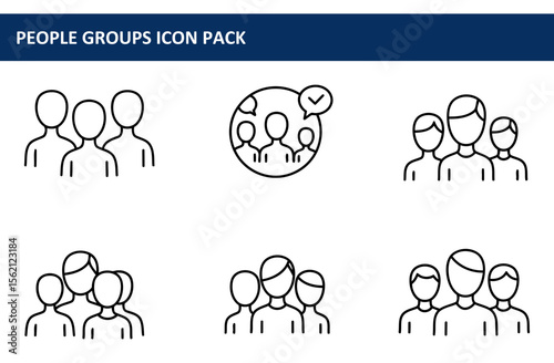 Simple line art illustrations of groups of people