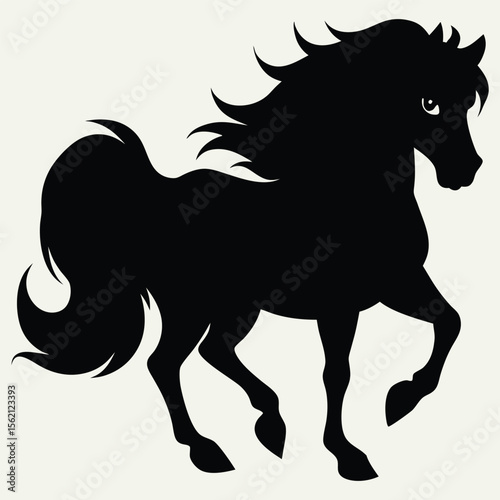 Elegant Horse Silhouette with Flowing Mane and Tail on Light Background