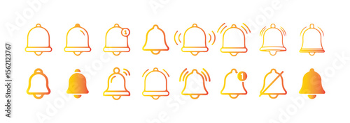 Gradient Notification Bell Icon Set. Modern Alert, Ring, Mute, and Sound Symbols Collection. Victor illustration eps 10
