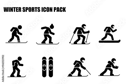 Winter sports icon pack depicting various winter activities