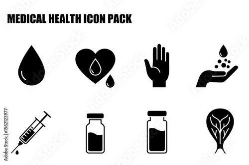 Medical health icon set depicting various elements related to healthcare.