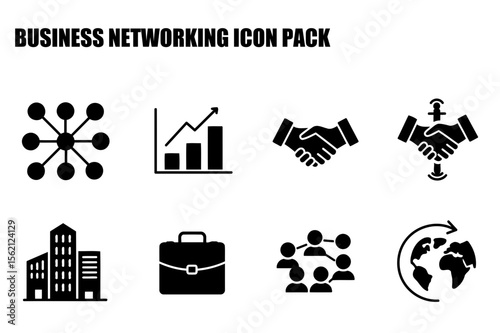 Business networking icons depicting professional collaboration and growth. Diverse business professionals collaborating, networking, and achieving success in a global environment.