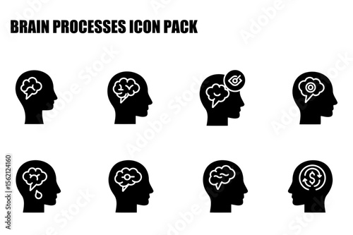 Brain processes icon pack showing various thought processes