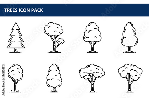 Collection of various tree silhouettes in a simple line art style. Different tree types and sizes are displayed, suitable for educational or graphic design purposes.