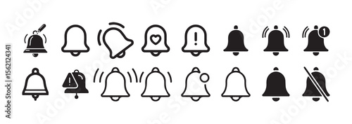 Notification Bell Icons Set. Alert, Ringing, Silent, and Muted Symbols Collection. Victor illustration eps 10