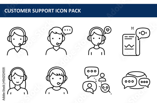 Customer support icons depicting various interactions. Diverse individuals in casual attire, wearing headphones and engaging in communication.