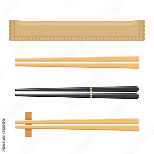 Flat Japanese Chopsticks Set - Vector Illustration