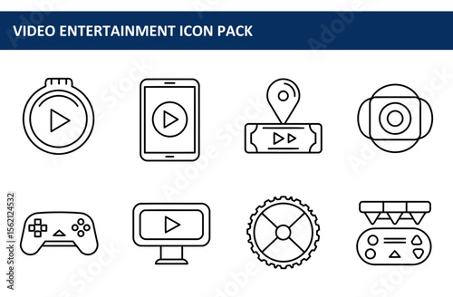 Video entertainment icons depicting various devices for watching and playing video content.