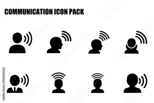 Communication icons featuring various communication methods. Silhouette profiles of individuals engaged in diverse communication methods.