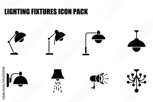 Lighting Fixtures Icon Pack. Diverse variety of home lighting fixtures in a simple, illustrative style.