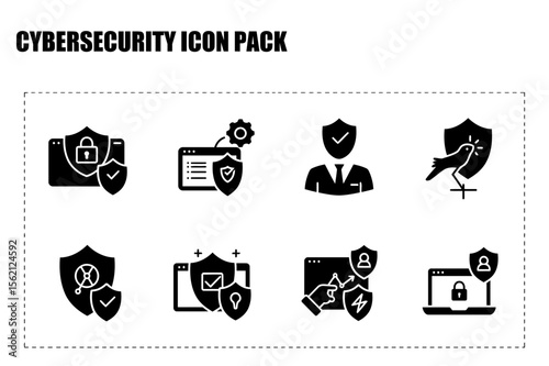 Cybersecurity icon pack showing various protection methods for different areas of digital security