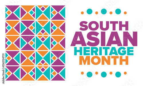 South Asian Heritage Month. Celebrate the diverse cultures and histories of South Asia. Traditional pattern. Creative art poster. Vector illustration