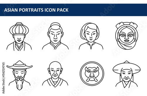 Asian Portraits Icon Pack showcasing diverse ethnicities in traditional clothing/headwear.