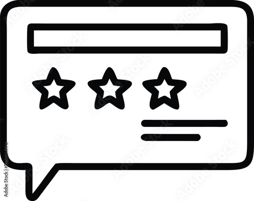 Outline speech bubble icon with rating stars and text lines for website feedback