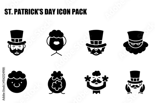 St. Patrick's Day icon pack of various leprechaun figures with various expressions and actions in a festive, celebratory setting.
