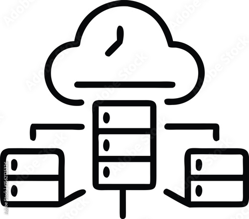 Outline style cloud computing with clock and server data center icon illustration