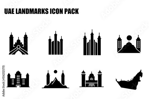 UAE Landmarks Icon Pack showing various architectural styles of notable buildings and the country itself.