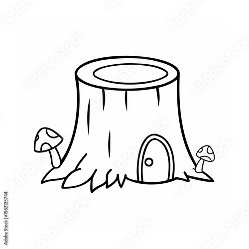 A tree stump with a door mushrooms for a coloring page wood