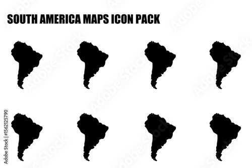 South America map icons in a simple, graphic design. Silhouettes of the continent in a repeating pattern on a white background.