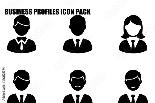 Business profile icons of diverse people in formal wear. Silhouette portraits of male and female business professionals in a neutral setting.
