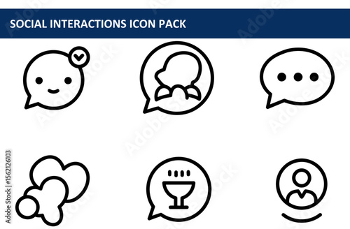 Social interactions icons in a simple, flat design style. Collection of user interface symbols for social media or digital platforms.