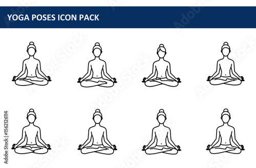 Yoga poses of women in a seated meditation position. Simple line art illustrations of women in meditation poses on a plain white background.
