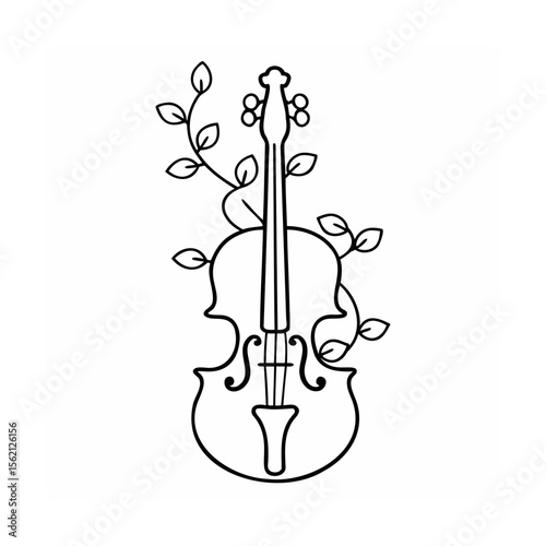 Outline violin with leaves on for music nature concepts instrument musical