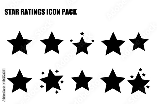Star rating icons in various styles displayed against a plain white background. Simple, clean graphic icons for website design and user interface elements.