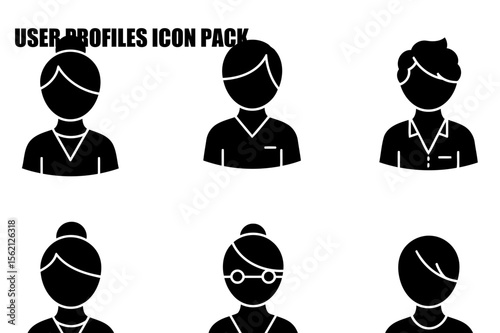 Black and white user profile icons of various people in professional settings. Simple silhouette icons of diverse individuals in scrubs, polo shirts, and casual wear, facing forward.