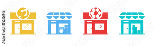 Music Store, Electronics Store, Sports Store, Stationery Store icon set illustration vector.