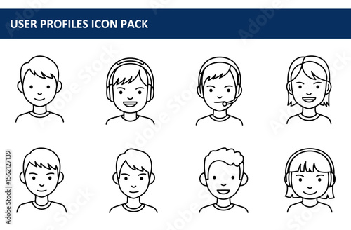 Young people with various hairstyles and headphones/headsets, in casual clothing, presented in a simple, friendly profile view against a plain background.