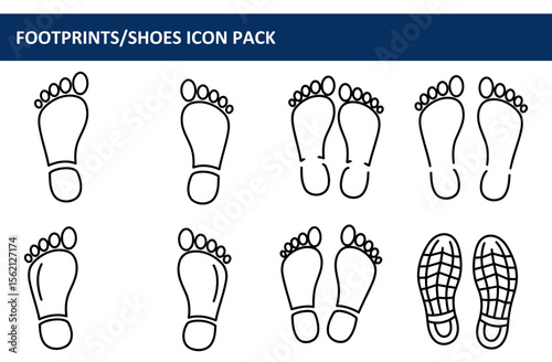 Footprints/shoes icon pack showing various foot and shoe sole designs in a simple, clean, outline style.