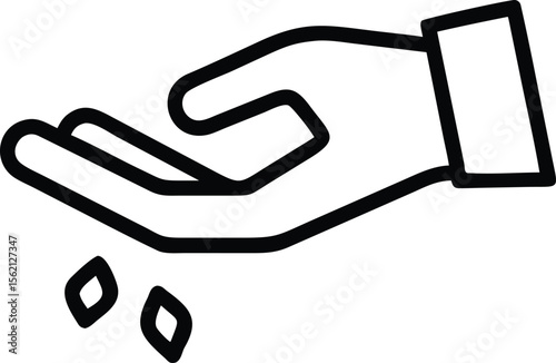 Outlined hand offering two water droplets, simple line art design