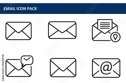 Email icon pack showing various email functions in simple, modern style. Basic icons in a clean, minimalist design for website use or app interface.