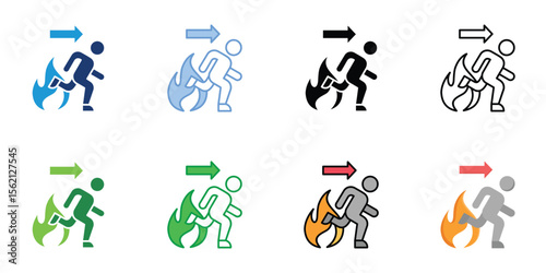 Fire Evacuation Icons Set Vector Multiple Style Collection